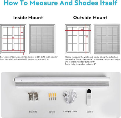 Custom Motorized Cellular Shades, Smart Honeycomb Blinds with Remote, 100% Cordless Thermal Blackout/Light Filtering Window Shades, No Drill Rechargeable Automatic Blinds for Indoor Windows