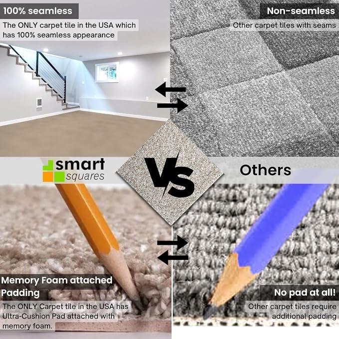Smart Squares Easy Street Premium Made in The USA Carpet Tiles 18x18 Inch, Soft Padded, Seamless Appearance, Peel and Stick for Easy DIY Installation (4032 Casa Marina, Sample (8” x 8”))