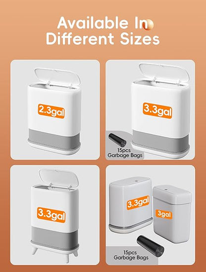 Bathroom Trash Can with Lid, Slim 3.3 Gallon Vacuum adsorption Garbage Bin, Narrow Press Top Waste Basket for Odor Control & Dog Proof for Bathroom Bedroom Office Home