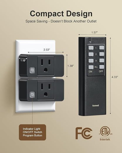 Remote Control Outlet with All On/Off Switch, 200FT Range, Black