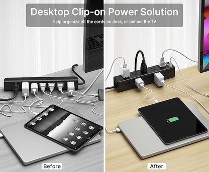 CCCEI Standing Desk Clamp Power Strip with 15 Outlets, Black Desktop Edge Mount Surge Protector Outlet, Fast Charging USB-A and 45W USB-C Ports, 4 FT Flat Plug, Black Fit 1.6 inch Table top.