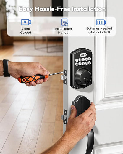 TEEHO TK001H Keyless Entry Door Lock with Handle Set, Electronic Deadbolt Keypad Door Lock with Code, Smart Locks for Front Door, Exterior Door Handle, Auto-Lock, Easy to Install, Matte Black