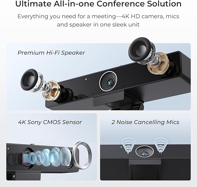 NEARITY V30S 4K Video Conference Camera with Microphone, 120° FOV/3X Digital Zoom, All in One Conference Room Webcam, Dual Mics, Video Conferencing System for Business Meetings/Smartboard