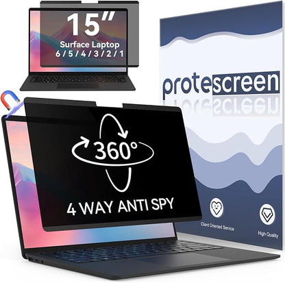 360° Magnetic Privacy Screen for 15 Inch Surface Laptop 6/5/4/3/2/1, 4 Way Privacy Removable Anti Glare Blue Light Filter Shield Film Anti Spy Black Laptop Protector Security Private