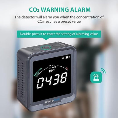 INKBIRDPLUS Ndir Air Quality Monitor Indoor with Battery Powered | 3 in 1 Detect for CO2 & Temperature & Humidity | for Home, Office, RV, Grow Tent (PTH-9C)