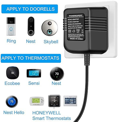 Doorbell Transformer, AC 24 Volt Transformer for Ring C Wire Adapter Thermostat Cord Compatible with Ring Doorbell, Wyze, Nest Ecobee, Honeywell, Eufy and Nest Hello Video Doorbells, Black