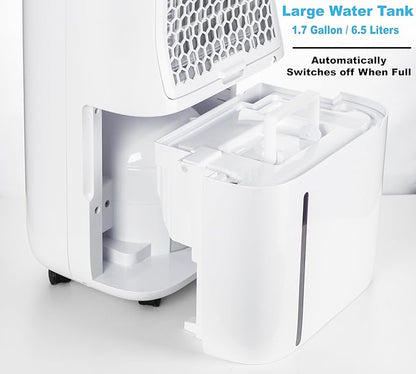 Nyxi 4,500 Sqft / 50 Pints Powerful Compressor Dehumidifier, Smart Digital Humidity Control, XL Water Tank 1.7 Gallon, Drain Hose Option, 24-Hour Timer, Removes Moisture for Home, Laundry, Office