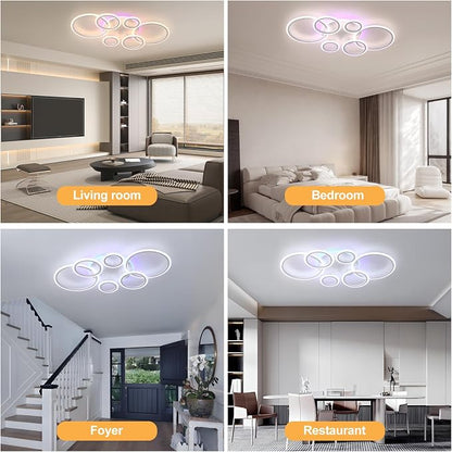 AITINZ Modern LED Ceiling Light 70W, 6 Ring Flush Mount Fixture Remote | 4200LM Dimmable Ceiling Light with Remote, 3000K-6000K Color Changing RGB Backlight for Living Room Bedroom Dining Room