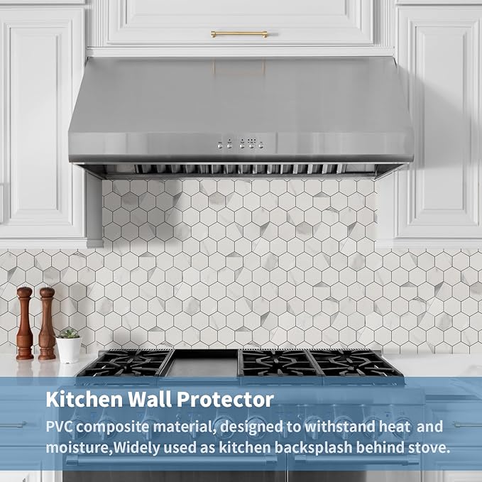 Hexagon Peel and Stick Backsplash for Kitchen Wall,20 Sheets Heat Resistant Stick on Backsplash PVC Smart Tiles, 12'' Gray White Marble Waterproof Peel and Stick Tile for Bathroom