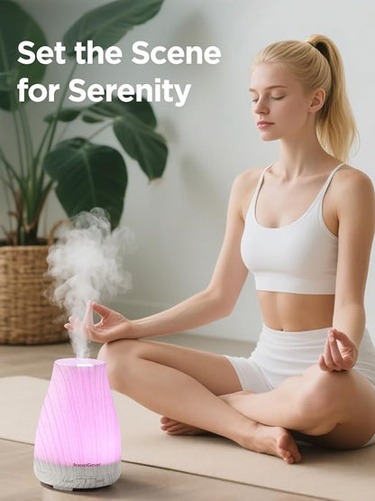 InnoGear Essential Oil Diffuser, Ultrasonic Diffusers for Home Aromatherapy Humidifier for Mother's Gift Bedroom Room 7 Colors LED 2 Mist Mode Auto Off, White Grey