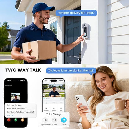 ieGeek Doorbell Camera Wireless No Subscription, 2K 3MP HD View, 2-Way Talk, PIR Motion Detection, Wireless Video Doorbell with Chime, Only Supports 2.4GHz WiFi, Local & Cloud Storage, White