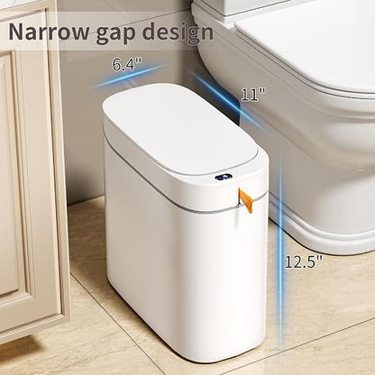 Bathroom Trash Can with Lid, 3.5 Gallon Small Automatic Motion Sensor Garbage Bin with Auto Bag Suction & One-Pull Self Sealing, Slim Smart Touchless Waste Basket for Bedroom, Office, Kitchen, Rv