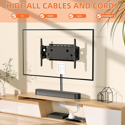 in Wall Cable Concealer Kit with Brush Wall Plate,Recessed Outlet Box,9ft Cord,2 Gang Pass Through Wire Hider for TV Cable Management,HDMI Cables and Home Theater Systems