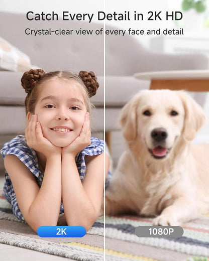 Noorio 4MP/2K Indoor Security Camera, 2.4GHz UHD 360° PTZ Pet/Dog Camera