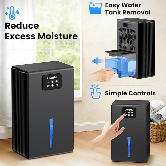 Dehumidifier, 1000 sq.ft Quiet Dehumidifiers for Home Bedroom Bathroom Basement with 95oz Water Tank, Sleep Mode, Auto Shut-Off 7 Colors LED Light, Grey