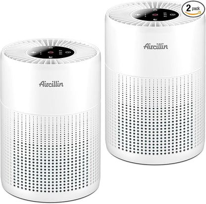 Aircillin 2 Pack Air Purifiers for Bedroom H13 True HEPA Air Filter Cleaner, Odor Eliminator, Remove Smoke Dust Pollen Pet Dander, Night Light For Home Living Room Dorm, Quiet 24dB Filtration System