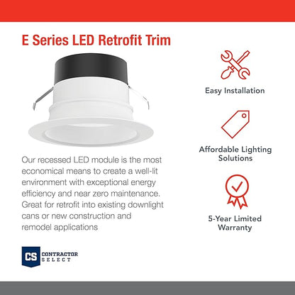 Juno E Series 4" LED Ceiling Light, Smooth Trim Recessed Lighting with 5-in-1 Switchable White Color, 700 Lumens, Wet Rated LED Downlight, Dimmable, White