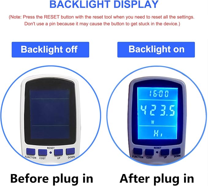 2 Pack Watt Meter Power Meter Plug Home Electricity Usage Monitor with 1 Cord, Electrical Usage Monitor Consumption, Energy Voltage Amps Kill Meter with Backlight, Overload Protection, 7 Modes Display