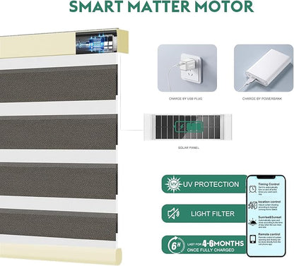 Motorized Zebra Blinds with Remote [Dual Layer + Light Filtering] 95% Blackout Smart Shades for Indoor Windows, Alexa Google and HomeKit Compatible, Customized Size, Equinox Drift