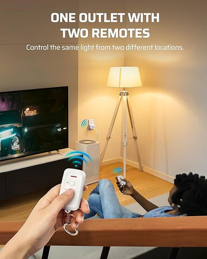DEWENWILS Remote Control Outlet, Indoor Remote Outlet with 2 Remotes, 100FT Range, 15A/1875W, Remote Outlet Switch for Lights/Fans, Floor Lamp, Bedside Lamp