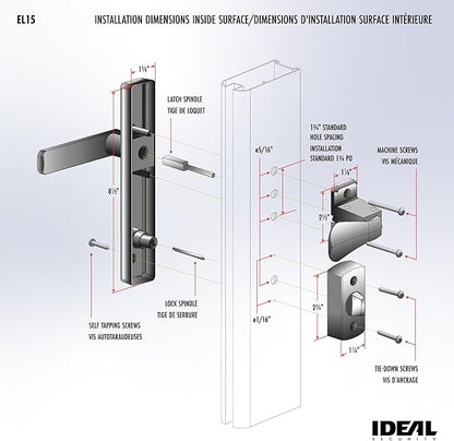 Ideal Security EL Keyed Lever Mount Latch with Deadbolt, Surface Mount Storm Door Handle Replacement, 2 Posts with Tie Down Screw, Matte Black