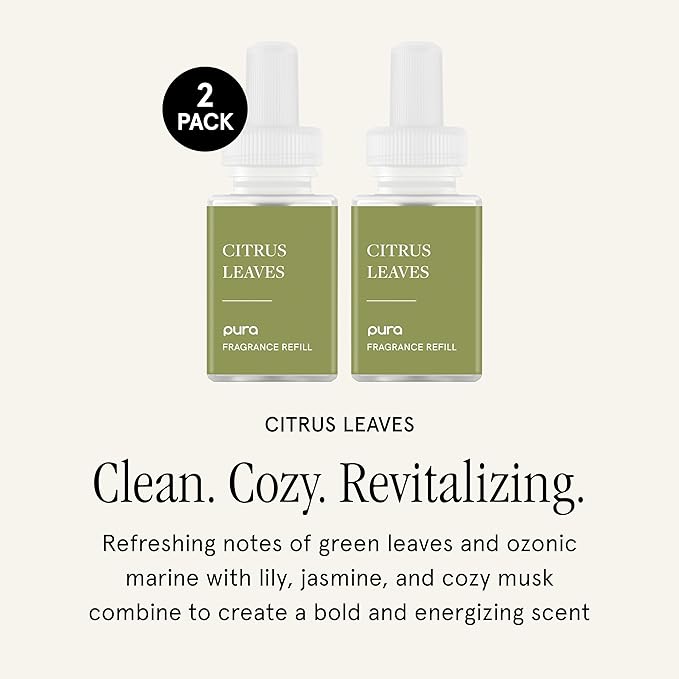 Pura Malodor Scent Refill - Smart Home Air Diffuser - Long-Lasting Premium Fragrance per Refill - Clean Diffuser Fragrance - Air Deodorizer & Odor Eliminator - 2 Pack, Citrus Leaves