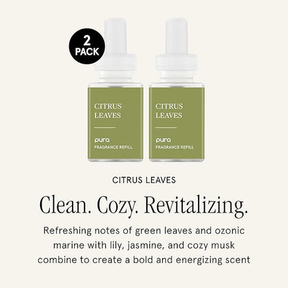 Pura Malodor Scent Refill - Smart Home Air Diffuser - Long-Lasting Premium Fragrance per Refill - Clean Diffuser Fragrance - Air Deodorizer & Odor Eliminator - 2 Pack, Citrus Leaves