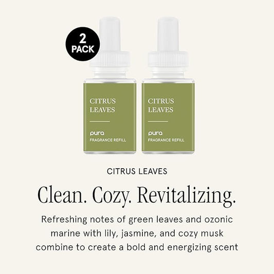 Pura Malodor Scent Refill - Smart Home Air Diffuser - Long-Lasting Premium Fragrance per Refill - Clean Diffuser Fragrance - Air Deodorizer & Odor Eliminator - 2 Pack, Citrus Leaves