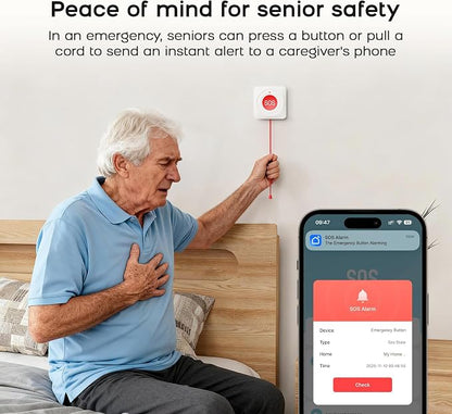 Tuya Zigbee Call Button for Elderly Caregiver Wireless Life Alert Caregiver Call Button App Notification Emergency Button SOS Alarm Bell for Seniors Waterproof No Monthly Fee