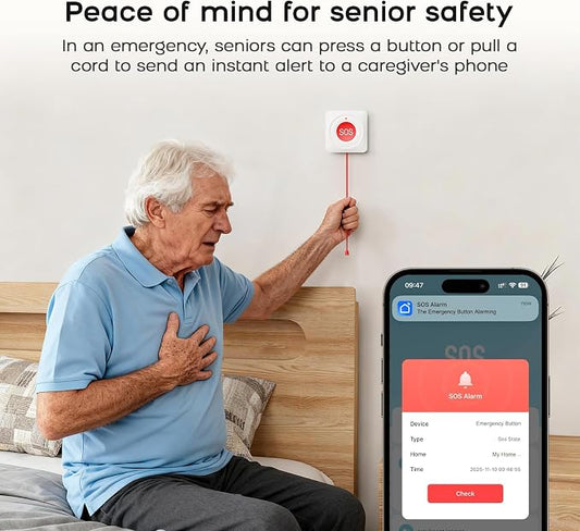 Tuya Zigbee Call Button for Elderly Caregiver Wireless Life Alert Caregiver Call Button App Notification Emergency Button SOS Alarm Bell for Seniors Waterproof No Monthly Fee