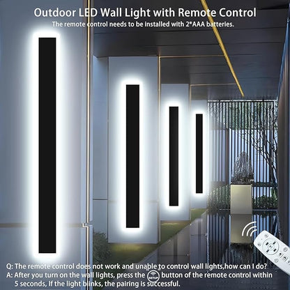 Upgraded 24inch 2pcs Modern Wall Light, 4.33 Inch Wide Dimmable Linear Wall Sconce, Waterproof IP65, Black LED Long Outdoor Lights for Garage, Front Door, Exterior Wall Lights