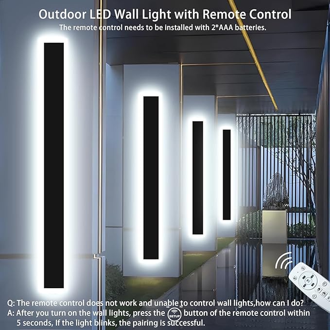 Upgraded 31inch 2pcs Modern Outdoor Wall Light,4.33 Inch Wide Dimmable Linear Outdoor Wall Sconce Waterproof Ip65,Black LED Long Outdoor Lights for Garage Front Door Exterior Wall Lights