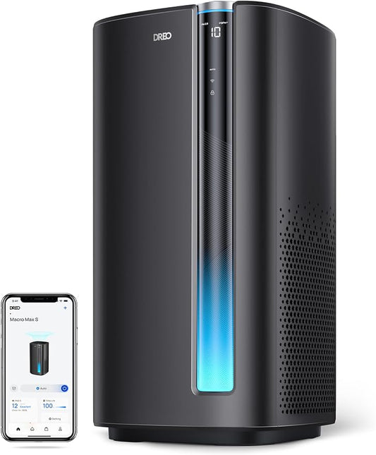 DREO Smart Air Purifier for Home, Washable Pre-Filter, Large Rooms Air Cleaner with Wi-Fi/Voice/Alexa,Smoke,Dust,Pollen,Odor,PM2.5 Quality Monitor, 4 Speeds & Auto/Turbo/HEPA Sleep Mode, DR-HAP003AS