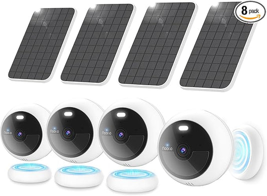 Noorio Solar Security Cameras Wireless Outdoor, 1080P Battery Powered Magnetic Outdoor Camera with AI Motion Detection, 2.4G WiFi Only, Color Night Vision, Local Storage, 4-Pack