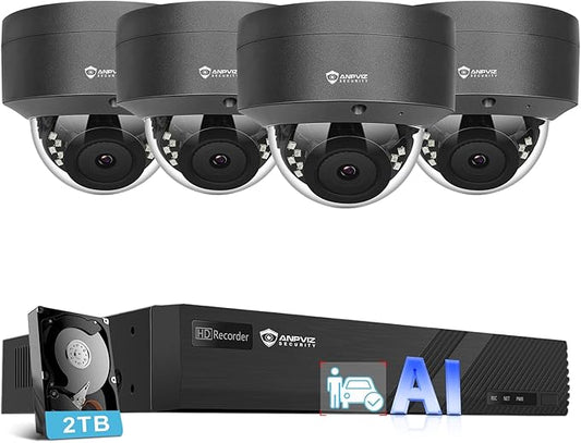 Anpviz 8 Channel 6MP PoE Security Camera System, 4X 6MP Wired IP PoE Dome Camera with Smart AI Human Vehicle Detection, Built-in Mic,Remote Acces 4K 8CH NVR 2TB HDD,(U Series)