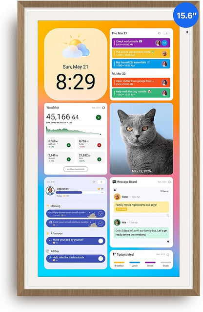 Apolosign 15.6-inch Digital Calendar, Smart Wall Planner with Calendar Sync, Chore Chart, Meal, Install Apps & Widget, Electronic Touchscreen Display for Family Schedules, Dual Mode, with Stand (Teak)