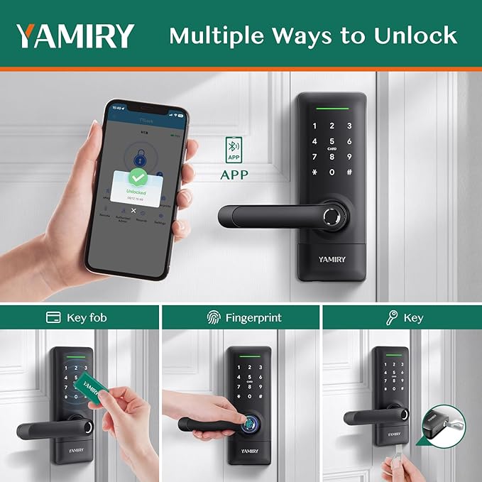 Yamiry Smart Door Lock, Biometric Fingerprint, Keyless Entry, App Control, 6 Ways to Unlock, DIY Installation, Black