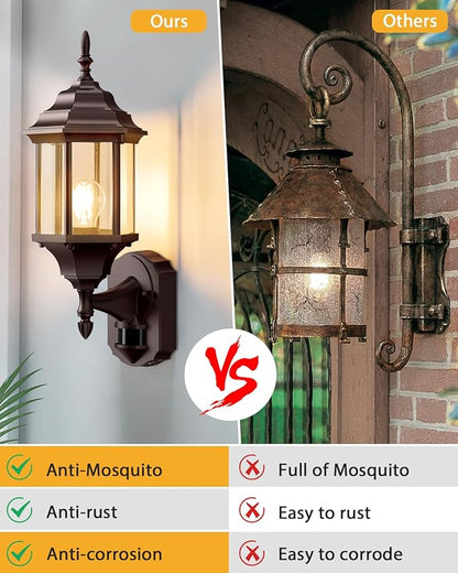 Redluck Motion Sensor Outdoor Lights, 16 inch Dusk to Dawn Outside Porch Lights, Waterproof Anti-Rust Aluminum Outdoor Wall Lights Exterior Lighting Fixtures for House, Garage, Front Door, Brown