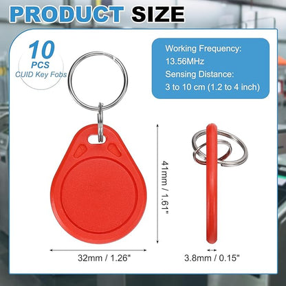 PATIKIL 10 Pcs 13.56MHz CUID Writable Rewritable Smart Key Fobs, Clone IC Key Fob Tags Blank Smart Card Key Classic 1K for Entry Access Control System, Red
