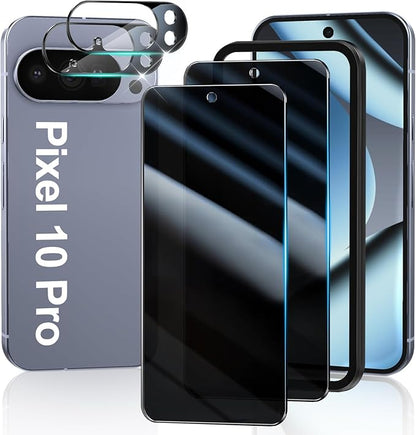[2+2 Pack] Privacy Screen Protector Compatible with Pixel 10 Pro 5G - 2 Tempered Film - 2 Camera Lens Glass - Easy Installation Tool - High Clarity - Bubble Free - Anti-Spy Protection