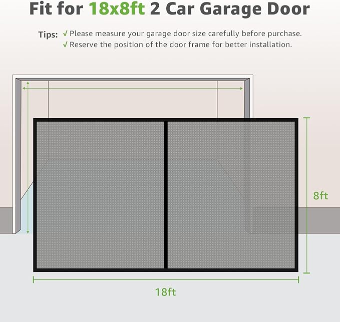 Garage Door Screen - 2 Car 18x8Ft Magnetic Closure Heavy Duty Weighted Bottom Screen Self Sealing Fiberglass Mesh Retractable Net - Easy Assembly & Pass-Through(Black)