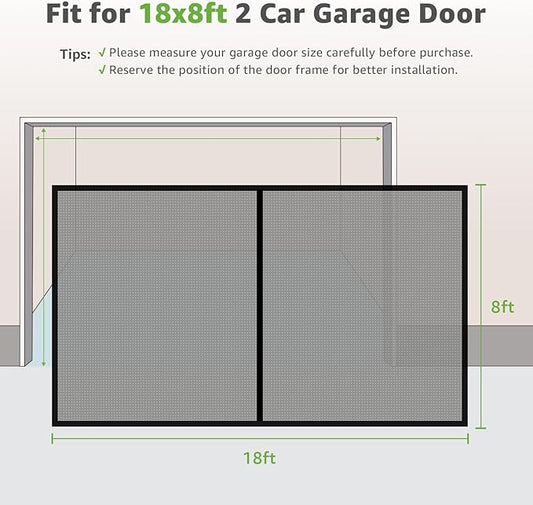 Garage Door Screen - 2 Car 18x8Ft Magnetic Closure Heavy Duty Weighted Bottom Screen Self Sealing Fiberglass Mesh Retractable Net - Easy Assembly & Pass-Through(Black)