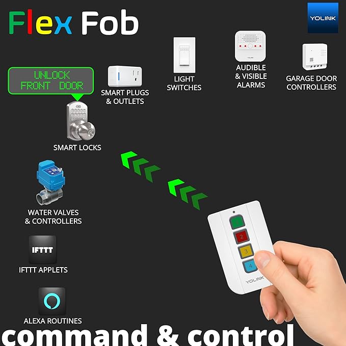 FlexFob 4-Button Smart Fob, up to 8 Functions, Trigger Alexa Routines & IFTTT Applets, Smart Buttons, Hub Included