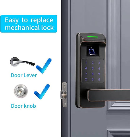 Harfo Fingerprint Door Lock, Heavy Duty Full APP Control Touchscreen Keypad Keyless Lock with Reversible Handle, Perfect for Home/Office/Bedroom Doors (Aged Bronze)
