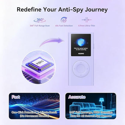 Mysea Hidden Camera Detector with Screen - Portable AI Anti Spy Camera Detector, 2.4G/5G Dual-Band WiFi Detection, Rechargeable Long Battery Life for Hotel, Office, Travel, Home (Glacier Blue)