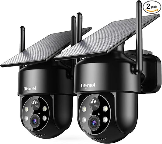 LITYMOL 2K Solar Camera for Home Safety, 360° View Security Cameras Wireless Outdoor, Color Night Vision, Siren Alarm, 2-Way Audio, AI Detection, SD/Cloud Storage, 2.4GHz WiFi
