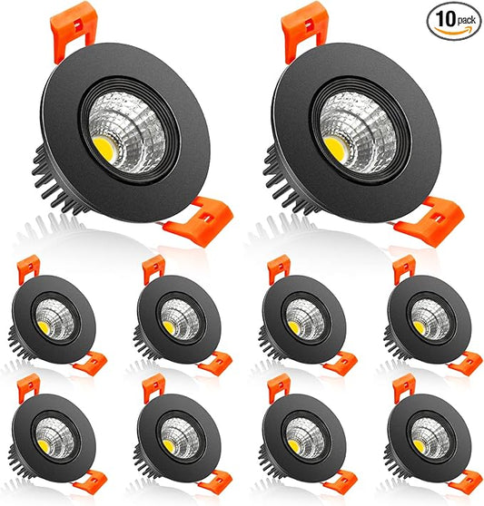 2Inch LED Recessed Ceiling Light, 3W Dimmable LED Downlight, 60 Beam Angle COB Recessed Lights with Driver, Daylight White 5500K, 25W Halogen Bulbs Equivalent for Ceiling Lighting, 10Pack