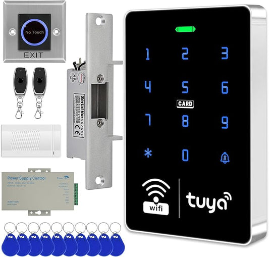 Tuya Smart Access Control System, Wireless Entry System with Fail Secure NO Lock & RFID Key Fobs,No Wiring DIY Installation, Remote Control, for Home Gate/Business Security