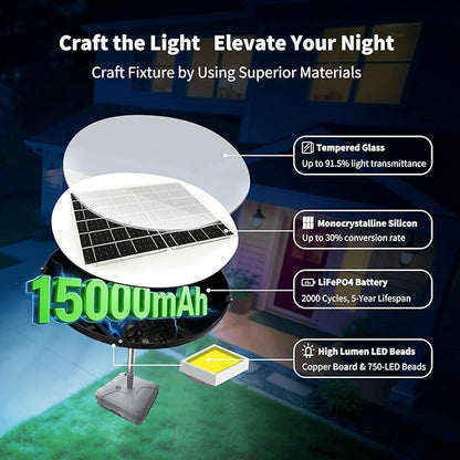 89" Solar Street Light with Galvanized Steel Pole and Heavy Duty Base, Outdoor Dusk to Dawn 750 LED Solar Lamp Post with DC Port for Yard Garden Patio, Waterproof, Motion Sensor & Remote