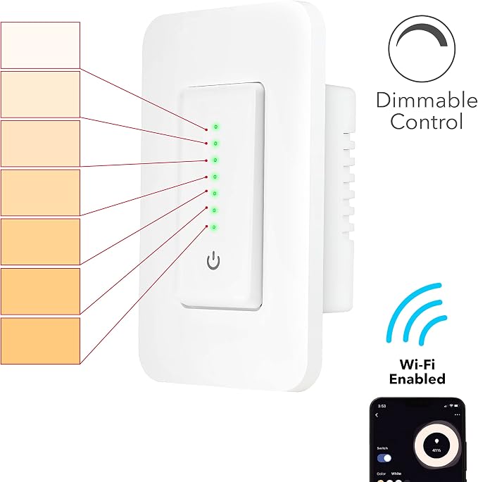 RCA 3-Way Smart Dimmer Switch for LED Lights | Dimmable Wall Switch | Smart Home Lighting 600W LED | Works from Anywhere w/Smart Home Products, Google & Alexa Devices for Home | Compatible w/RCA App